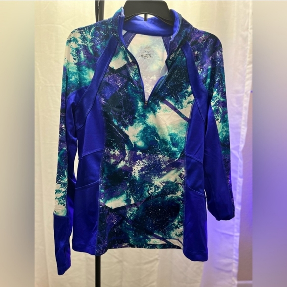 TEK GEAR Quarter Zip Thumb Holes Pullover Multi Color Blue Purple Pre Loved - Picture 3 of 3